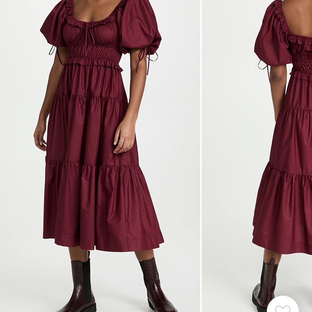 En Saison burgundy  Puff Sleeve Midi Dress NWT size S